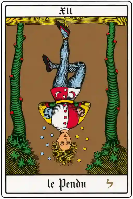 Le Pendu du Tarot d’Oswald Wirth suspendu entre ciel et terre